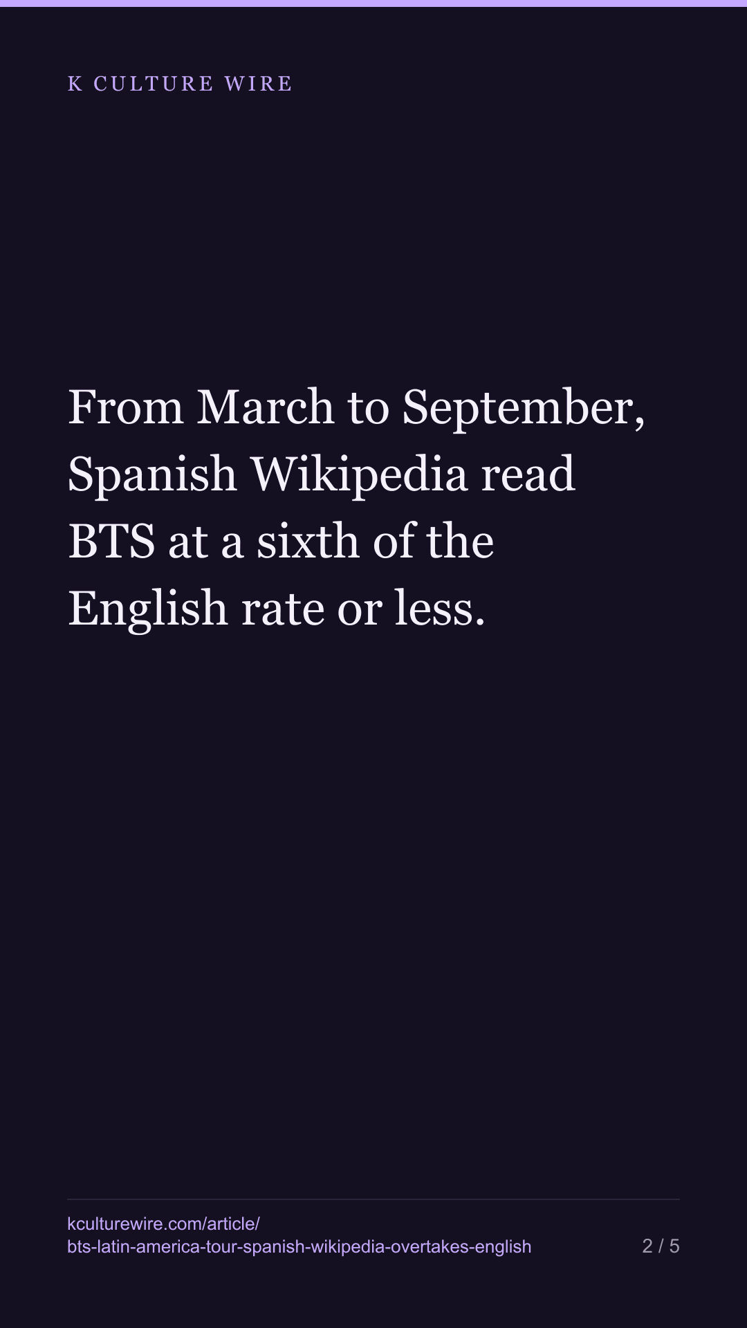 BTS in Latin America: Spanish Wikipedia Is Reading BTS More Than English Wikipedia for the First Time This Year — tall card 2 of 5