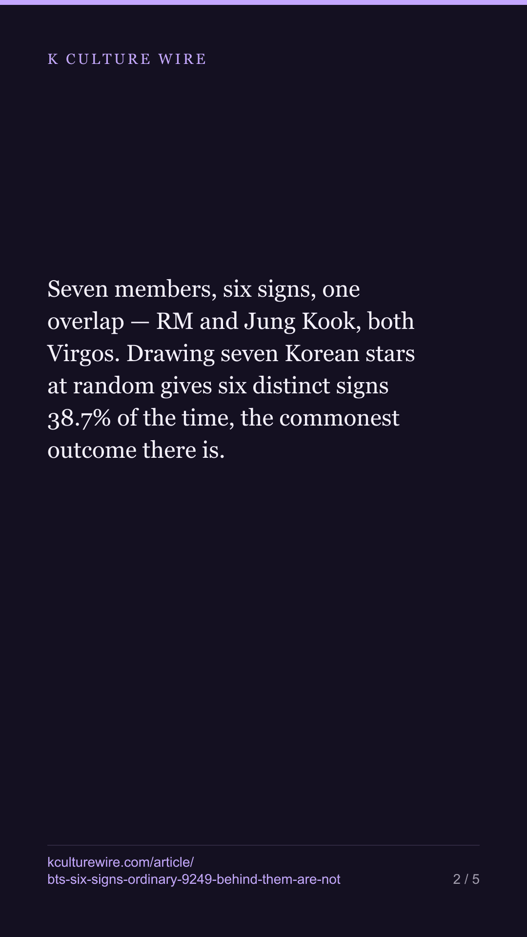 BTS's six star signs are the ordinary result. The 9,249 behind them are not — tall card 2 of 5