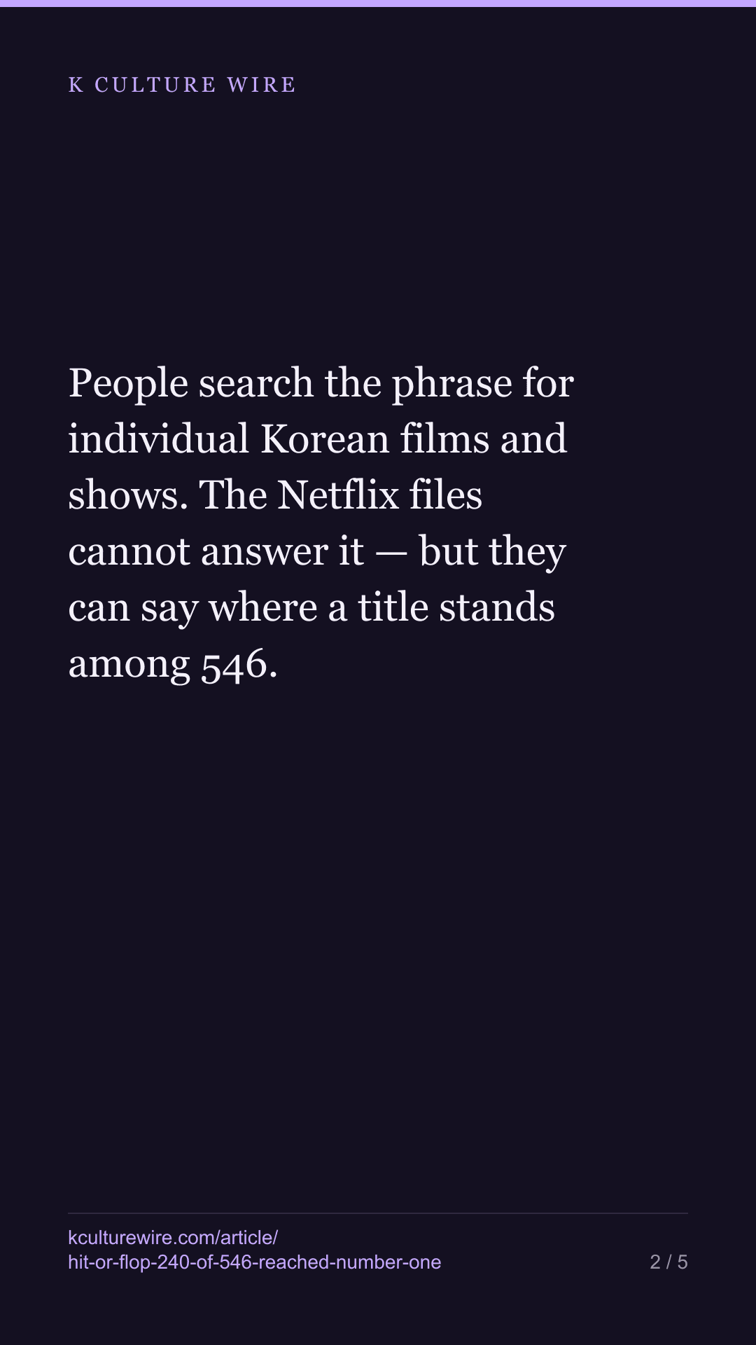 Hit or flop? 240 of 546 Korean titles reached No.1 somewhere — tall card 2 of 5