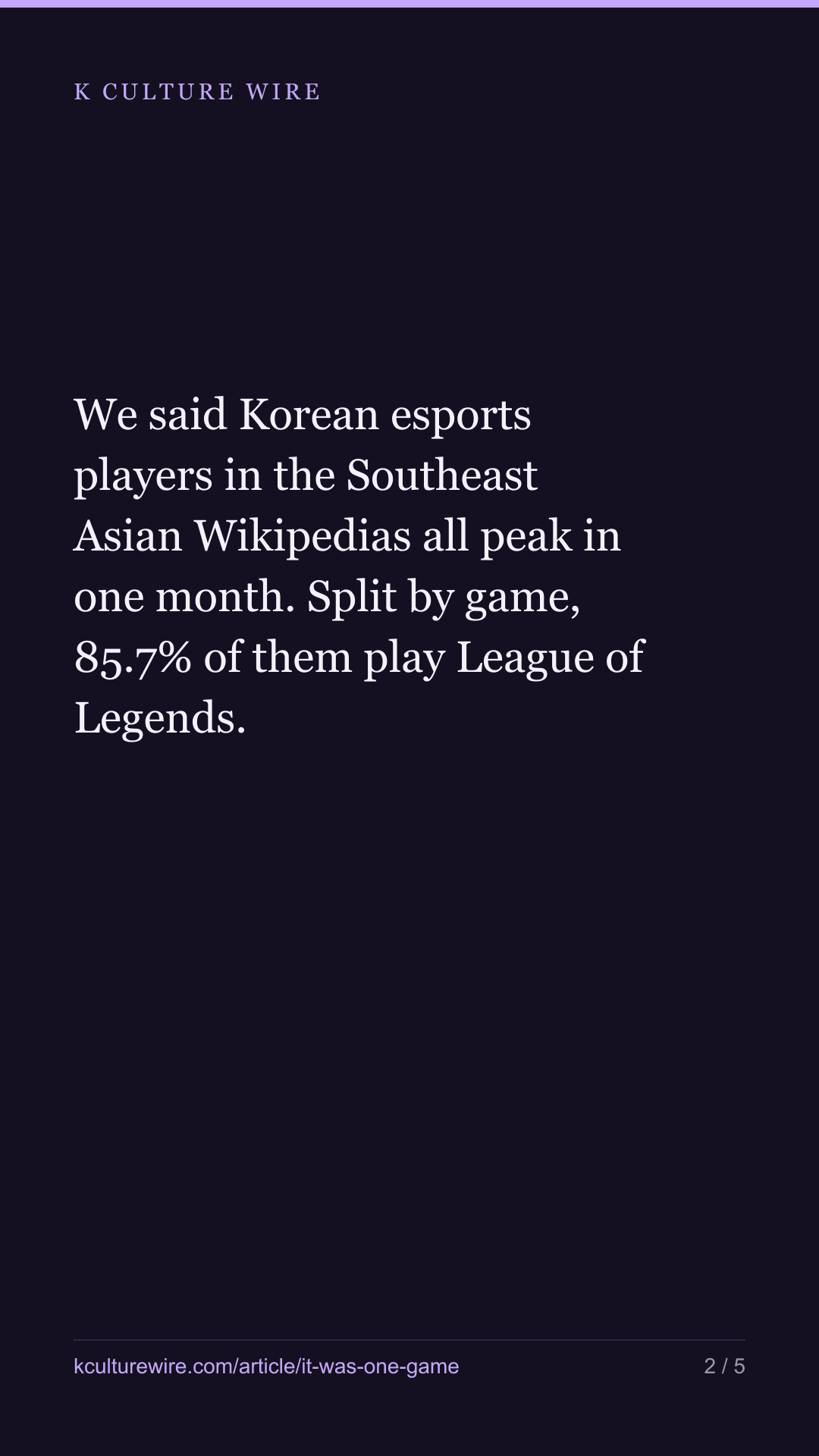 What we called an esports pattern turns out to be one game — tall card 2 of 5