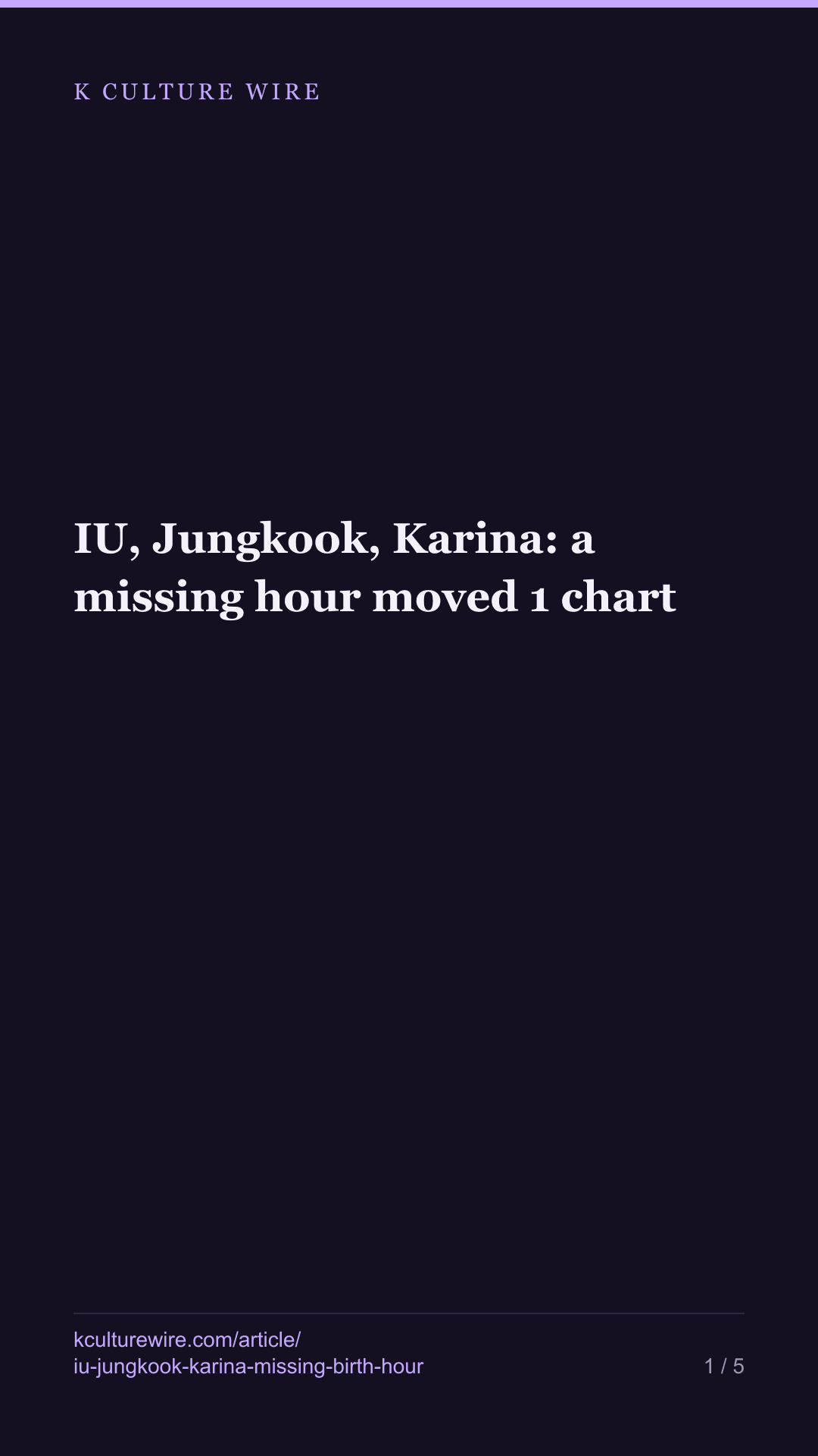 IU, Jungkook, Karina: a missing hour moved 1 chart — tall card 1 of 5
