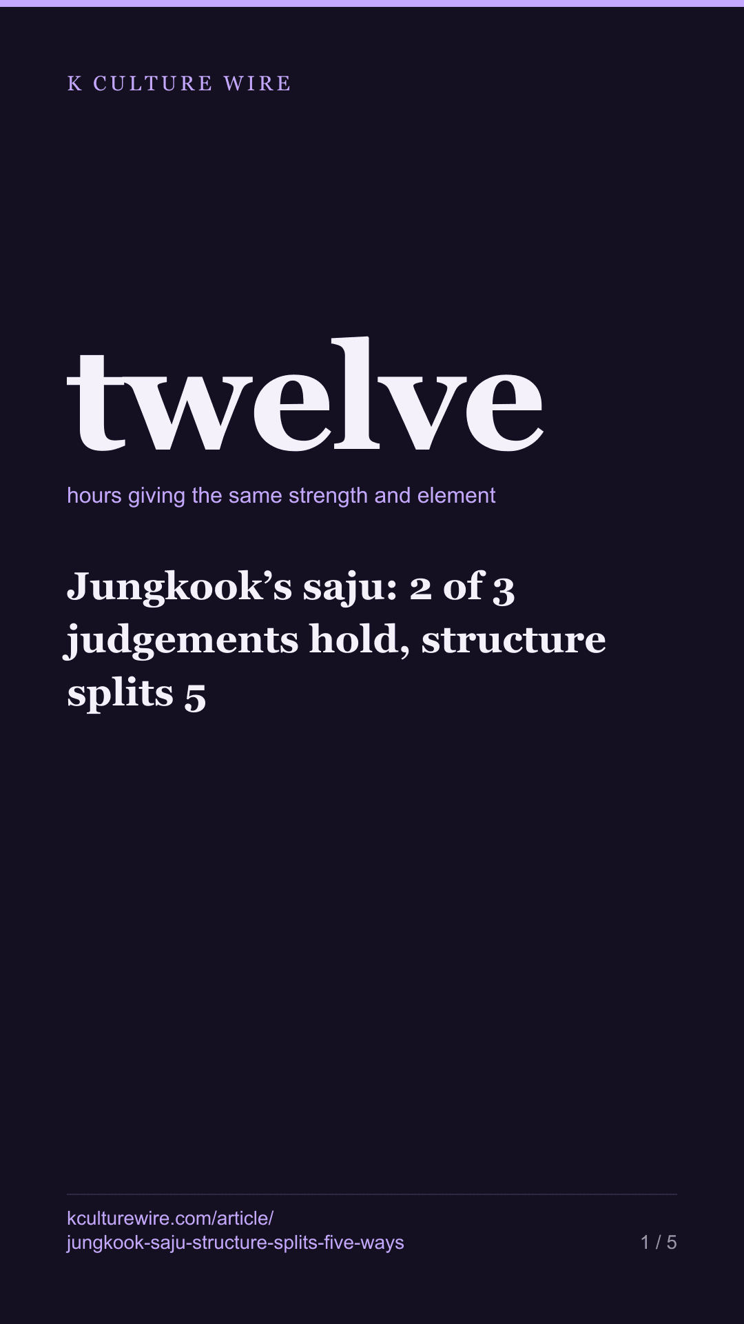 Jungkook’s saju: 2 of 3 judgements hold, structure splits 5 — tall card 1 of 5