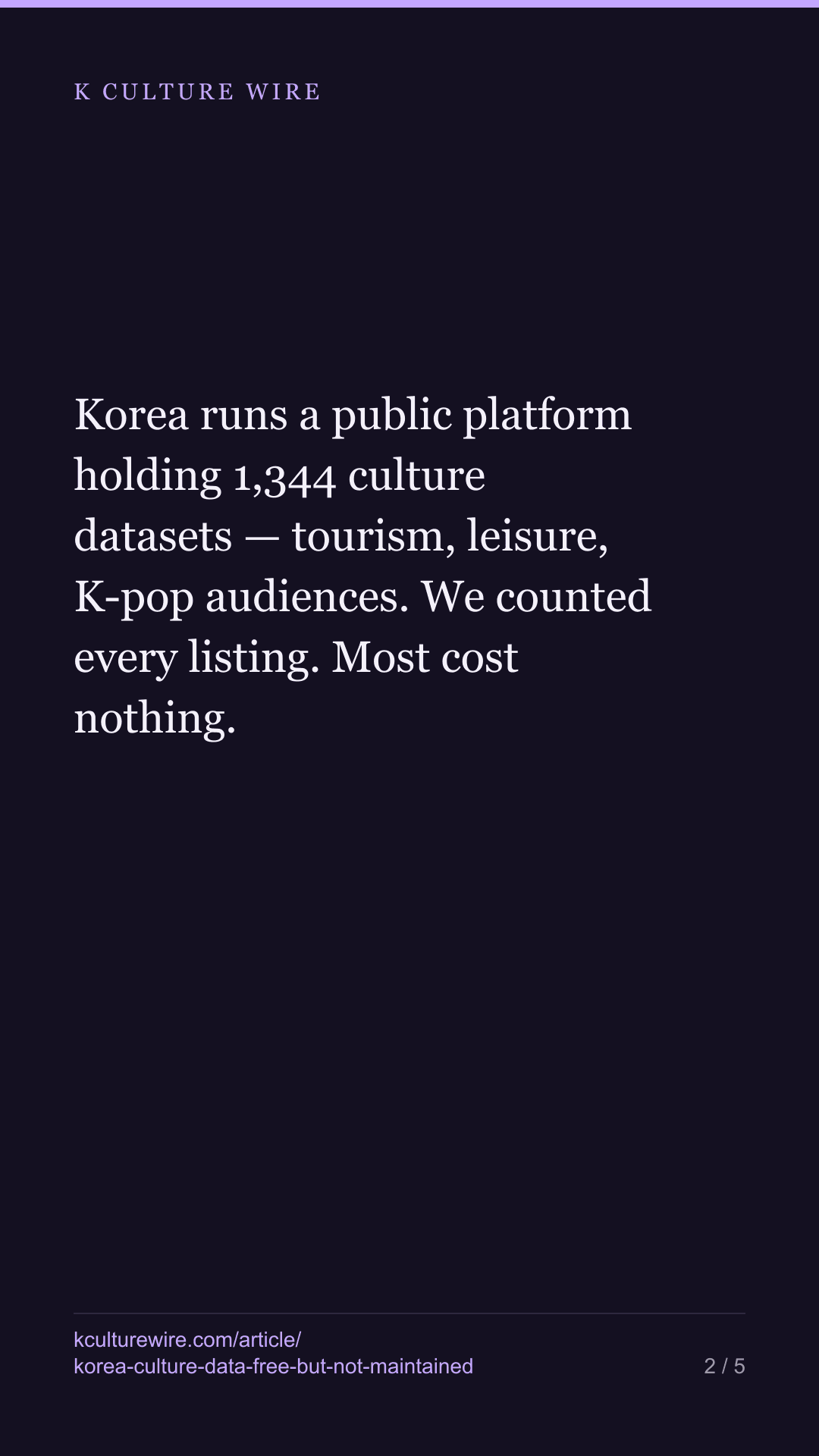 Korea's culture data: 80% free, 76% not updated in a year — tall card 2 of 5
