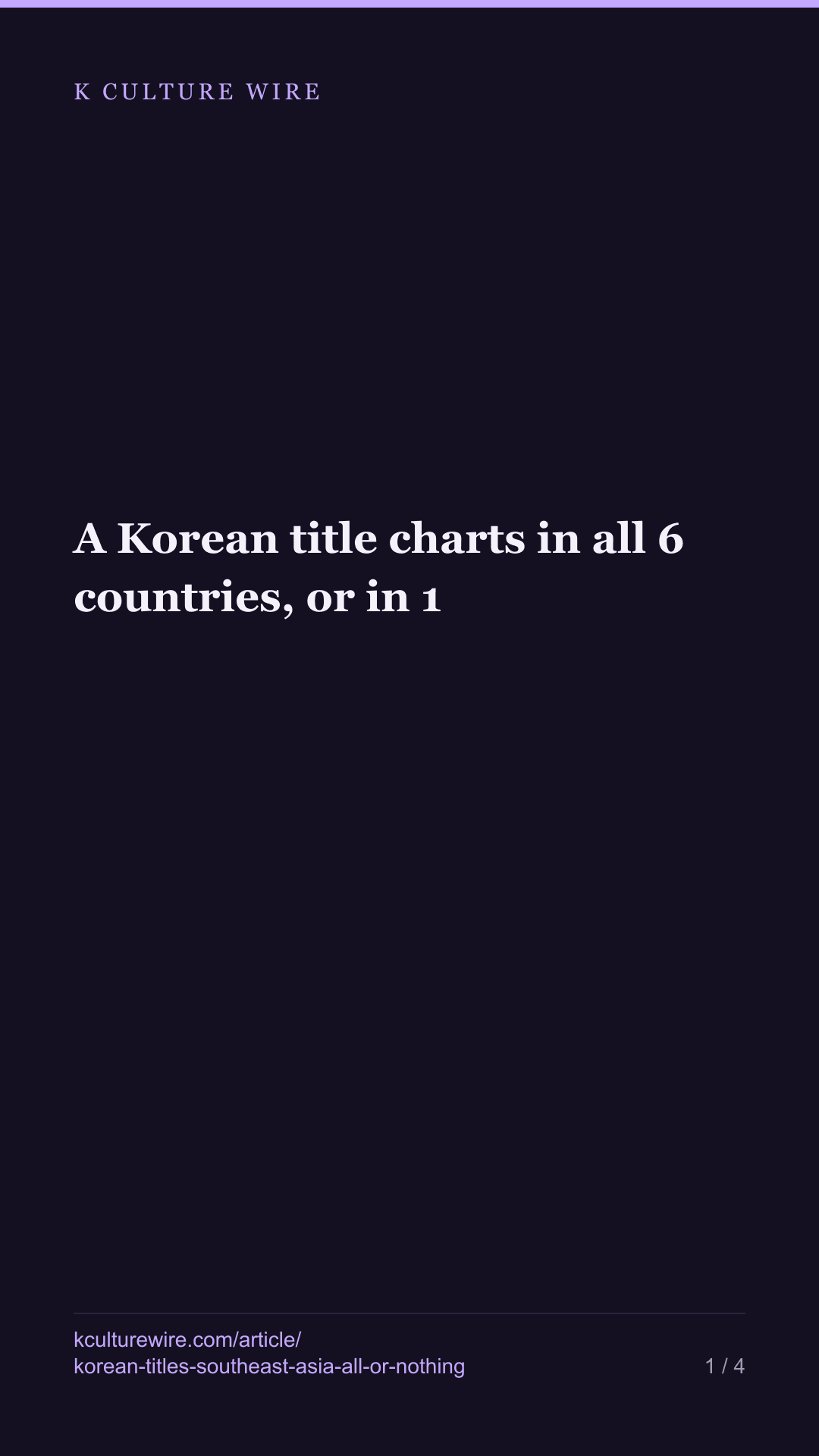 A Korean title charts in all 6 countries, or in 1 — tall card 1 of 4