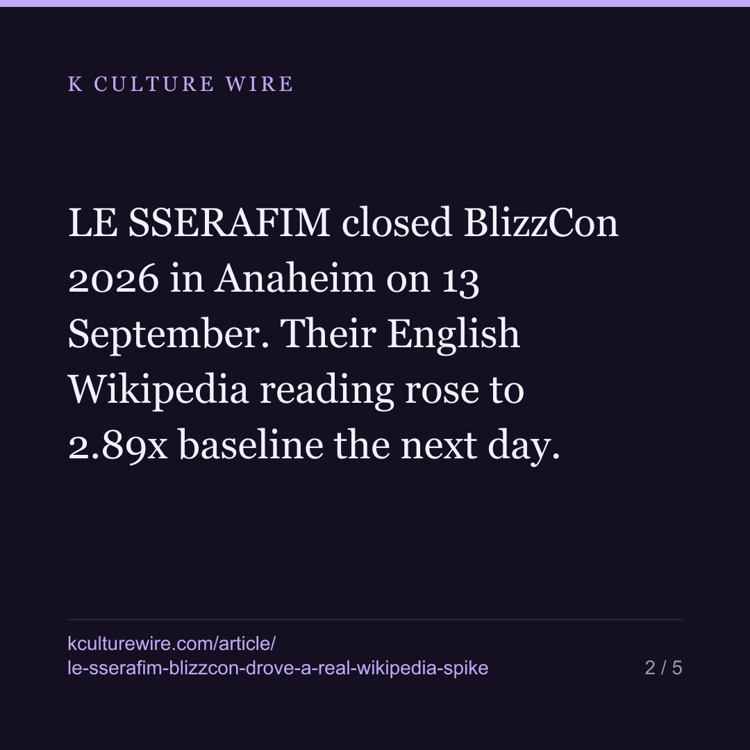 LE SSERAFIM's BlizzCon Set Moved English Wikipedia. Three Other K-pop Stories This Week Did Not. — card 2 of 5