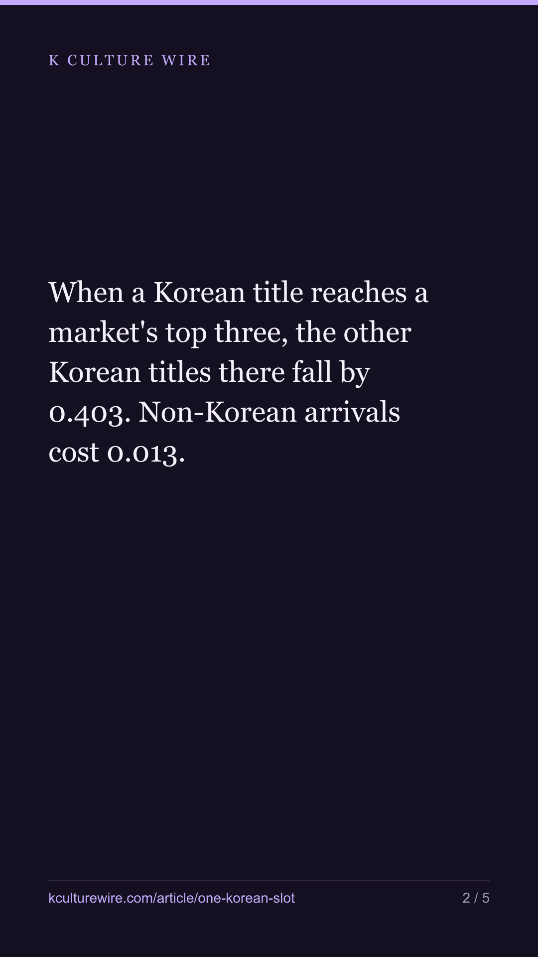 We said a market has 1 Korean slot. It was arithmetic — tall card 2 of 5