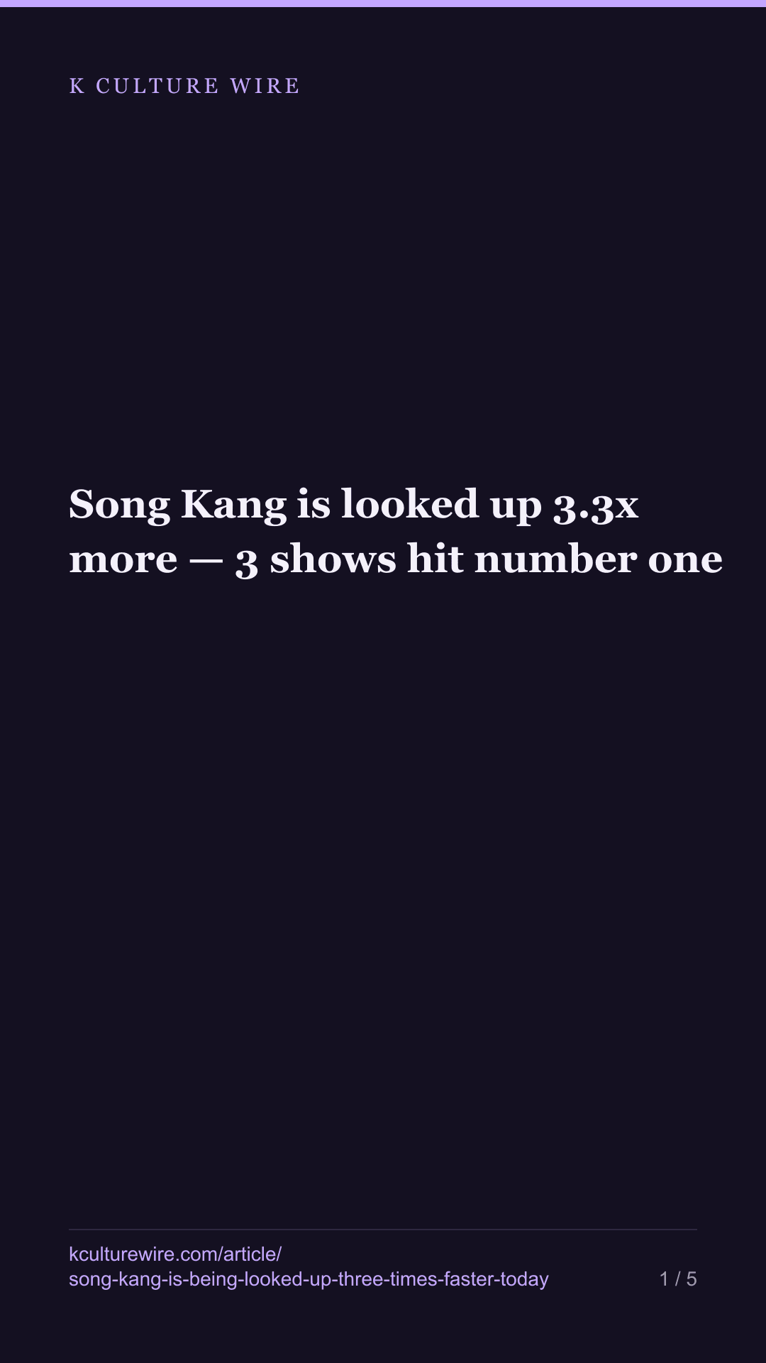 Song Kang is looked up 3.3x more — 3 shows hit number one — tall card 1 of 5