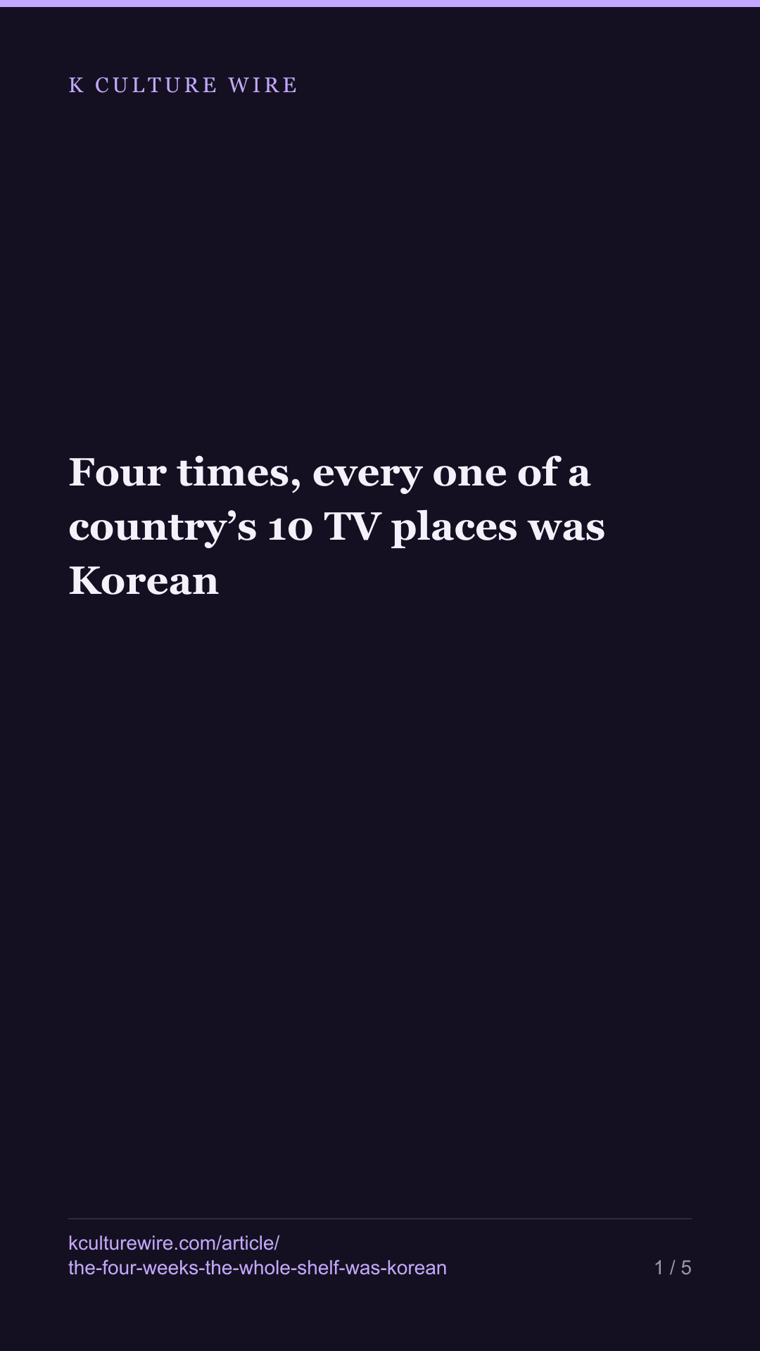 Four times, every one of a country’s 10 TV places was Korean — tall card 1 of 5