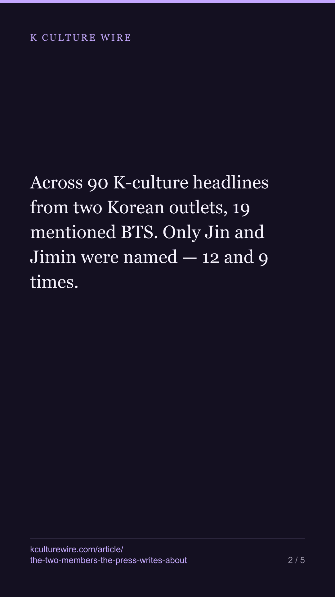 Korean outlets named two BTS members in three days. Readers opened the other five — tall card 2 of 5