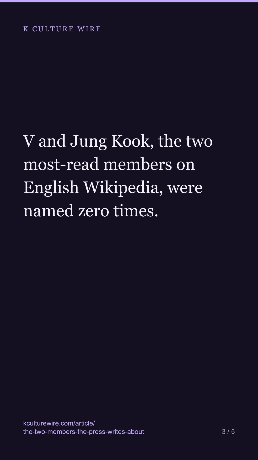 Korean outlets named two BTS members in three days. Readers opened the other five — tall card 3 of 5