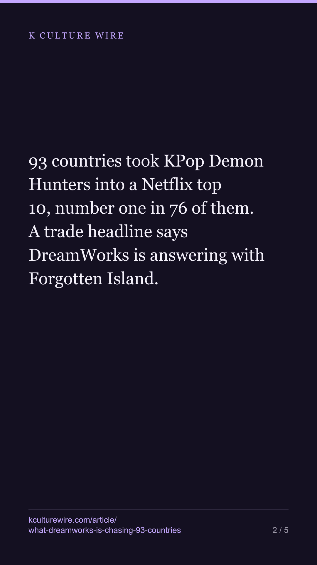 What DreamWorks is chasing: 93 countries, and Latvia held it 62 weeks — tall card 2 of 5