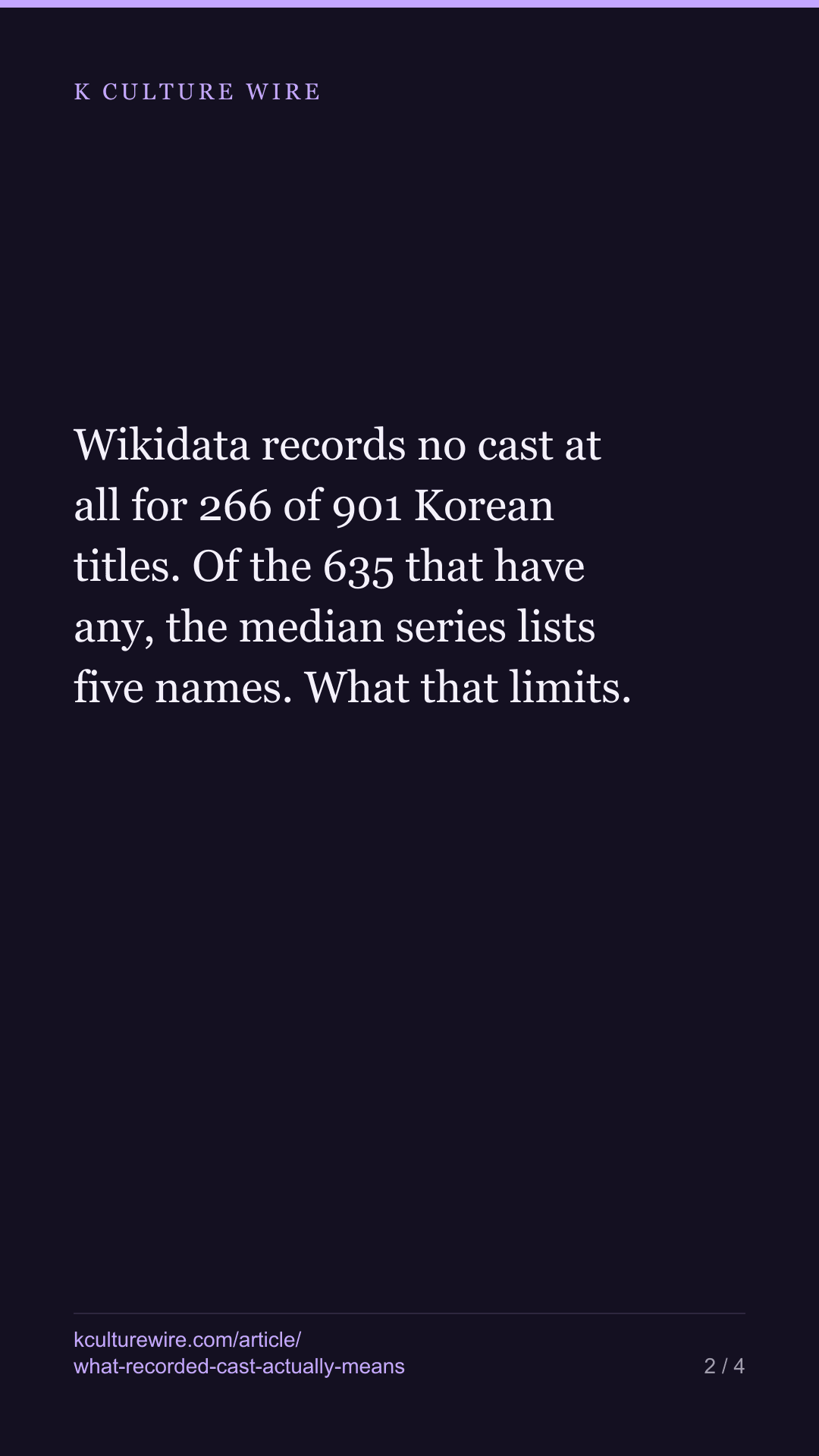 Korean titles on Netflix: a median of 5 recorded cast names — tall card 2 of 4