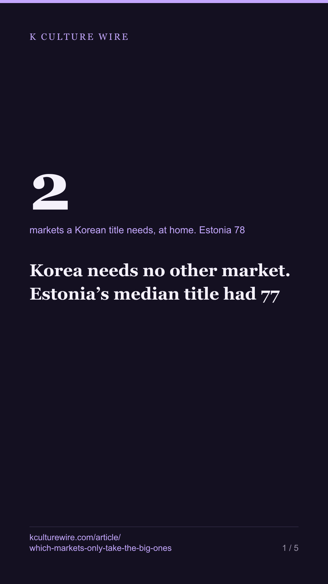 Korea needs no other market. Estonia’s median title had 77 — tall card 1 of 5