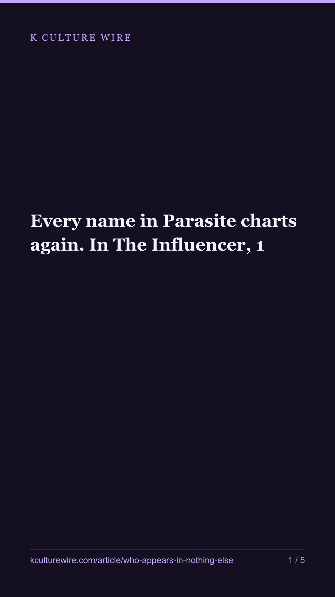 Every name in Parasite charts again. In The Influencer, 1 — tall card 1 of 5