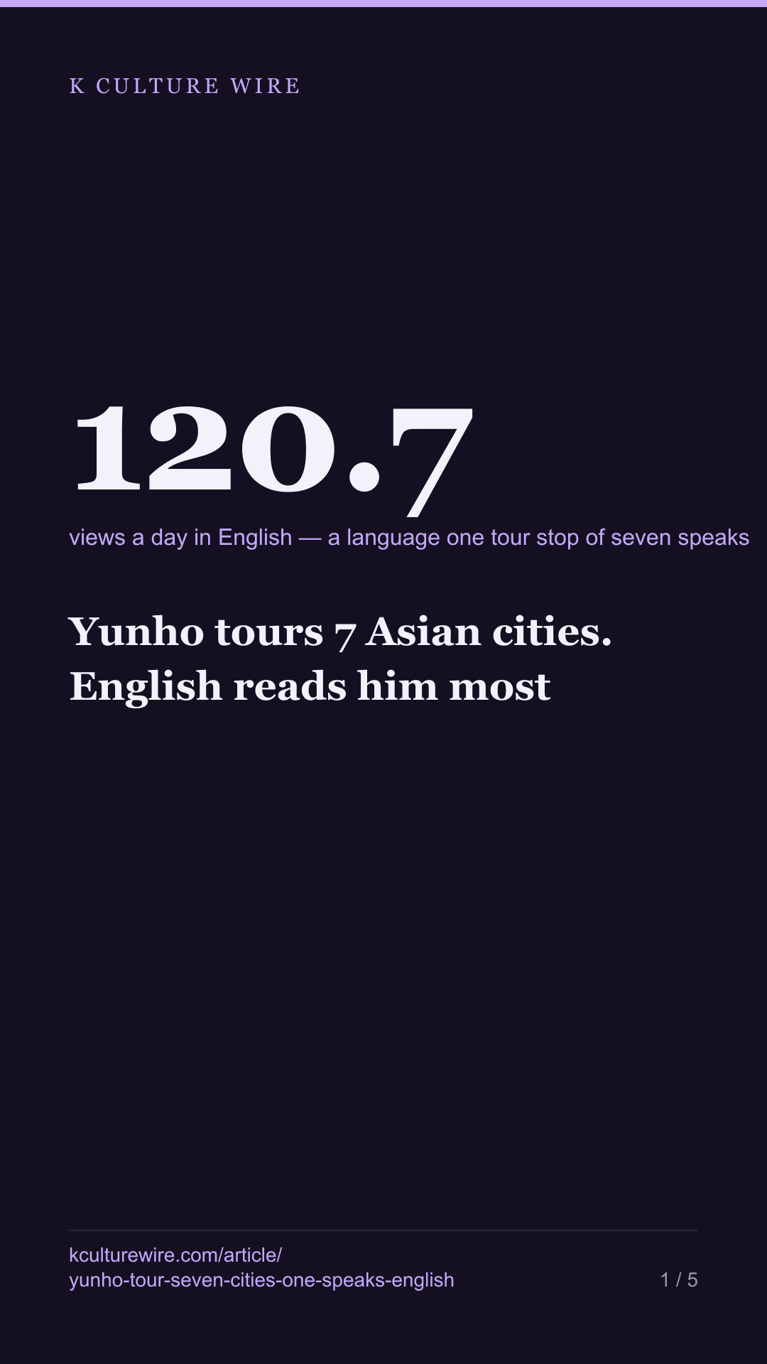 Yunho tours 7 Asian cities. English reads him most — tall card 1 of 5