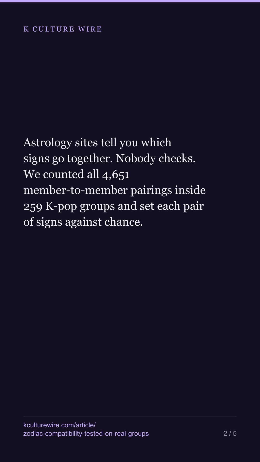 Zodiac compatibility, tested on 259 real K-pop groups — tall card 2 of 5